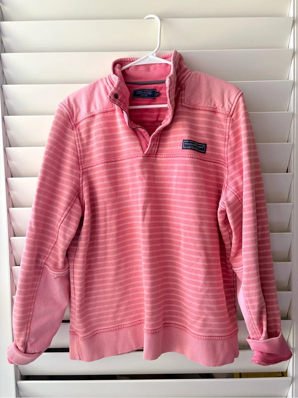 Vineyard Vines Coral Pink Striped Quarter-Snap Pullover - Picture 1 of 6